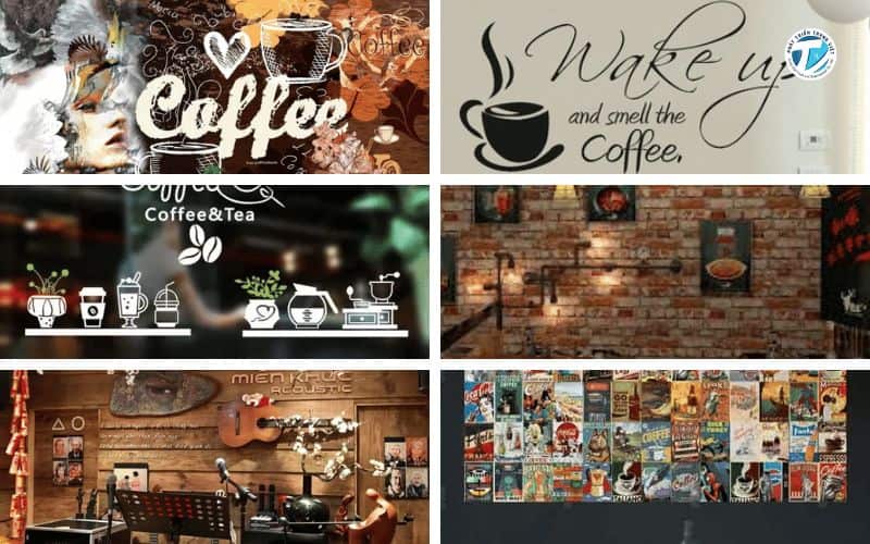 
Hình ảnh collage 6 phong cách decal dán tường khổ lớn quán cafe
