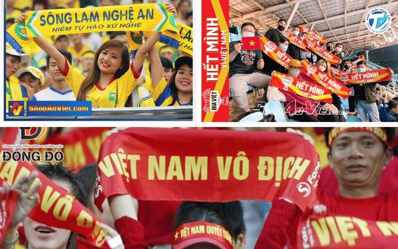 Hình ảnh khán giả sử dụng biển hiệu cổ vũ cầm tay rực rỡ tại sân vận động